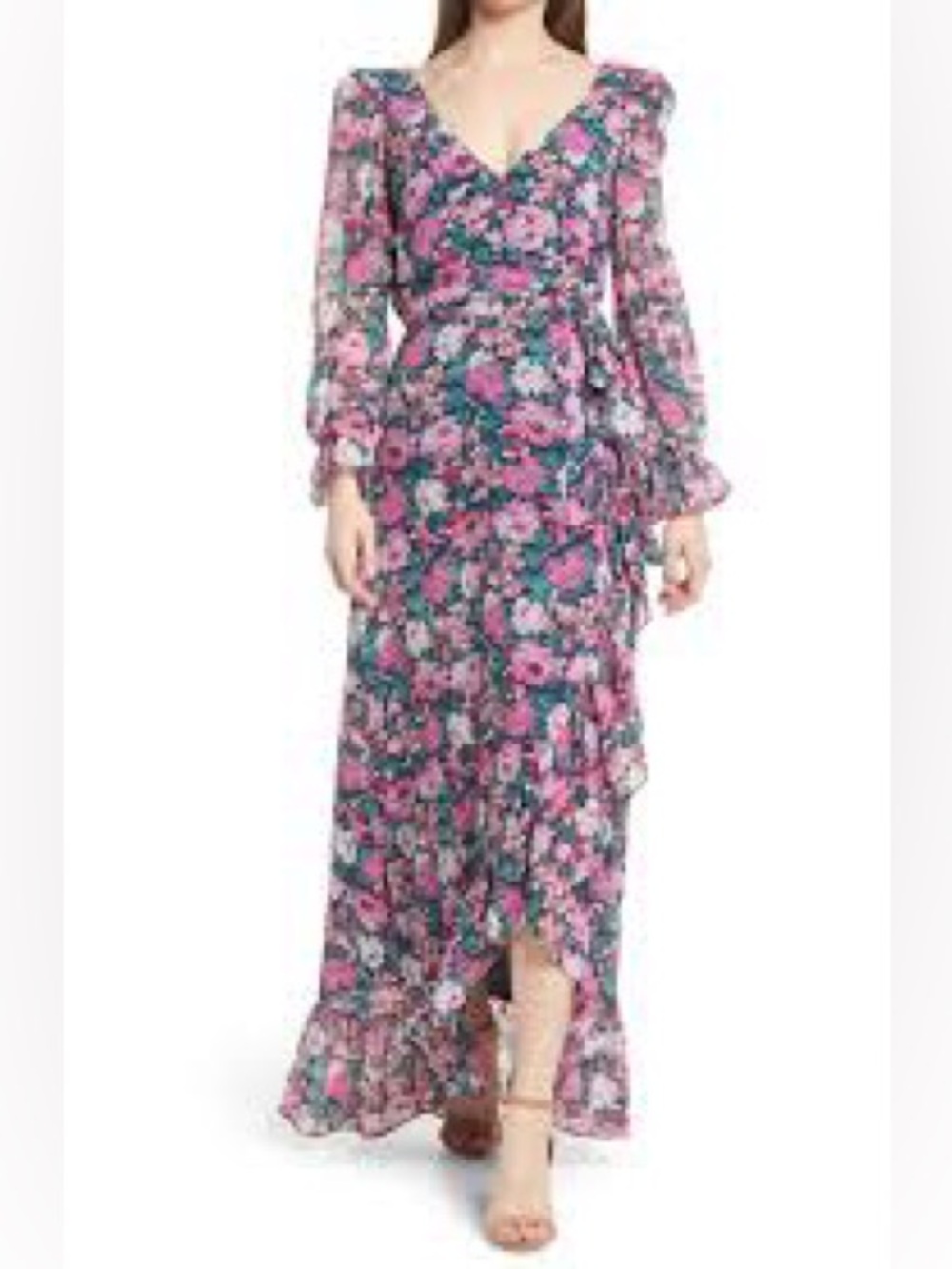 The Emry Faux Wrap Long Sleeve Floral Maxi Dress size M